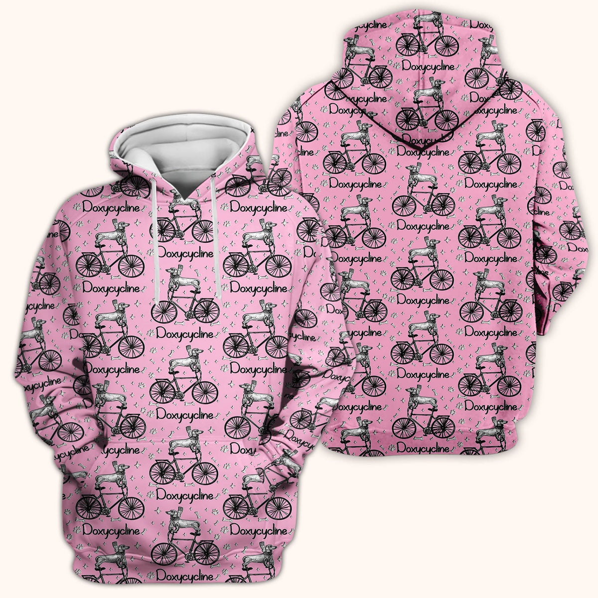 Funny Doxycycline Dog Bicycle Print Scrub Top, Comfortable Scrubs for Nurses