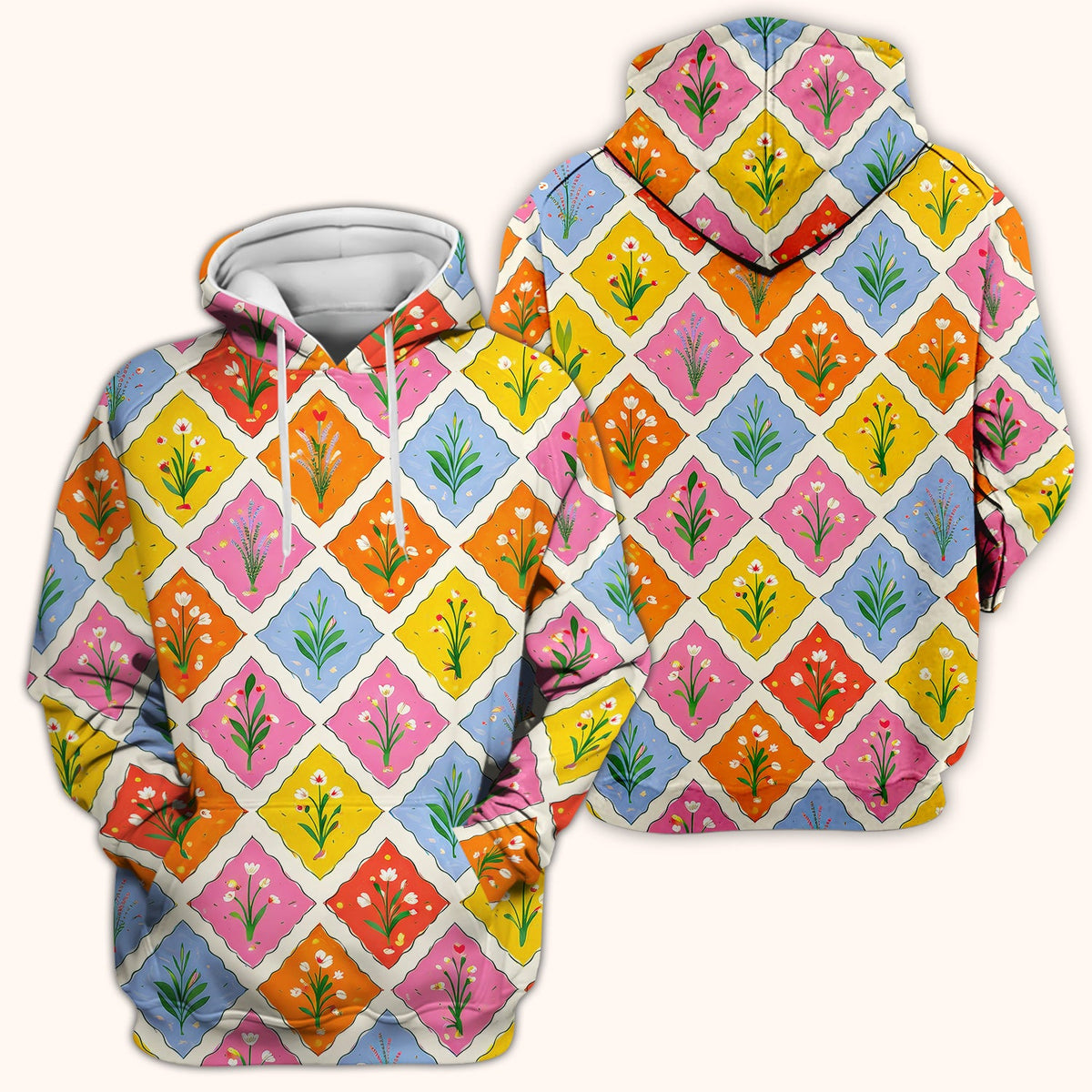 Colorful Floral Tile Nurse Scrub Top