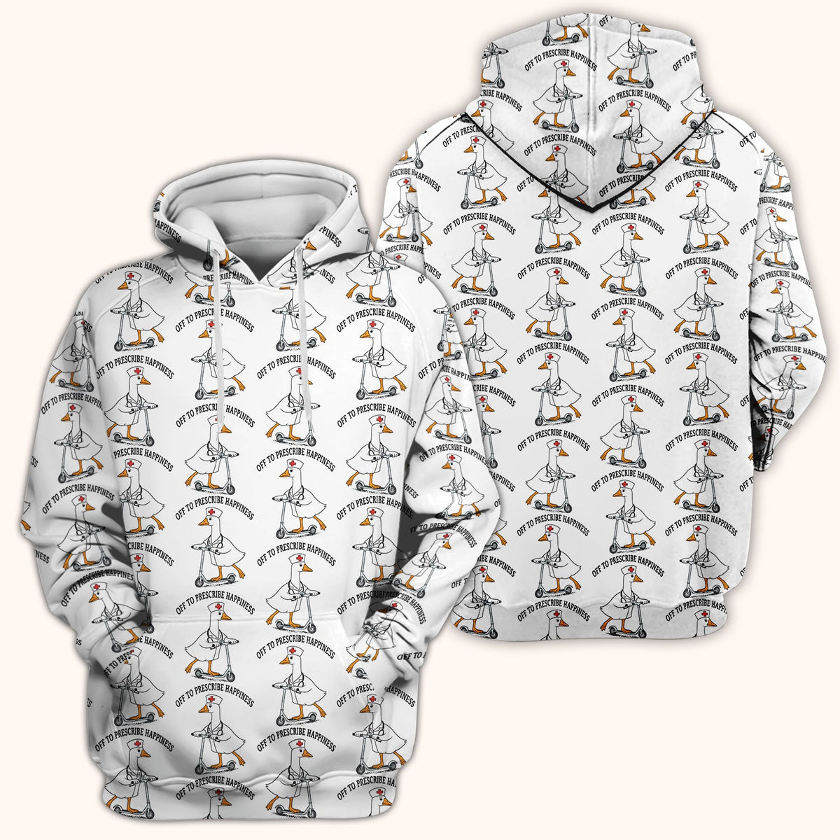 Nurse Goose Scooter Print Scrub Top, Breathable Fabrics Nursing Uniform