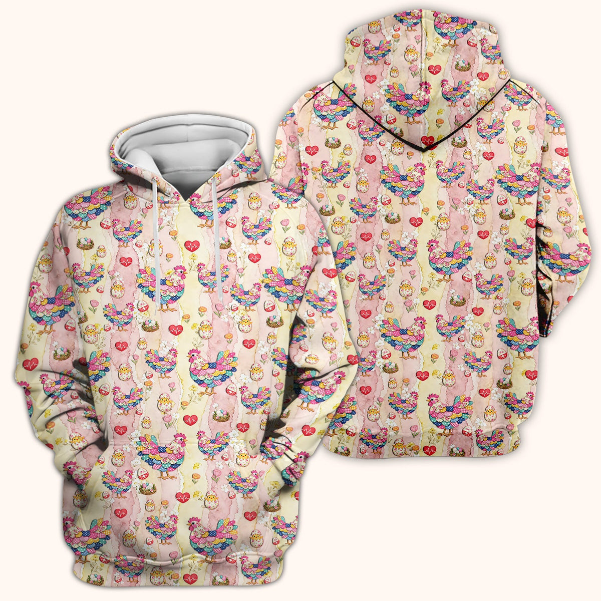 Colorful Chicken Easter Eggs Heart Nurse Scrub Top