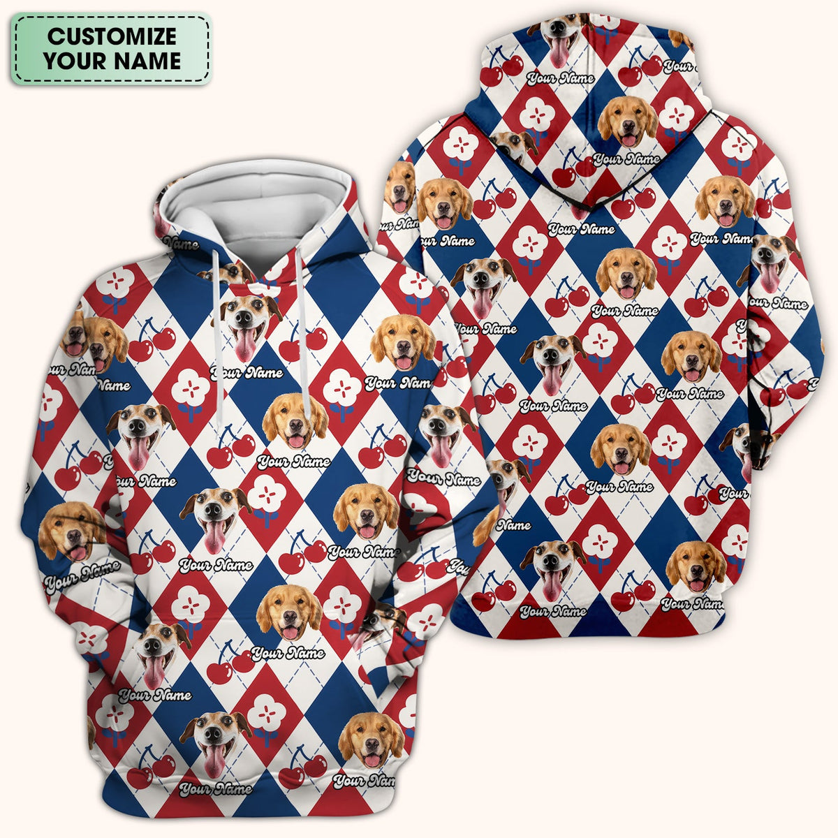 Dog Face Cherry Argyle Nurse Scrub Top