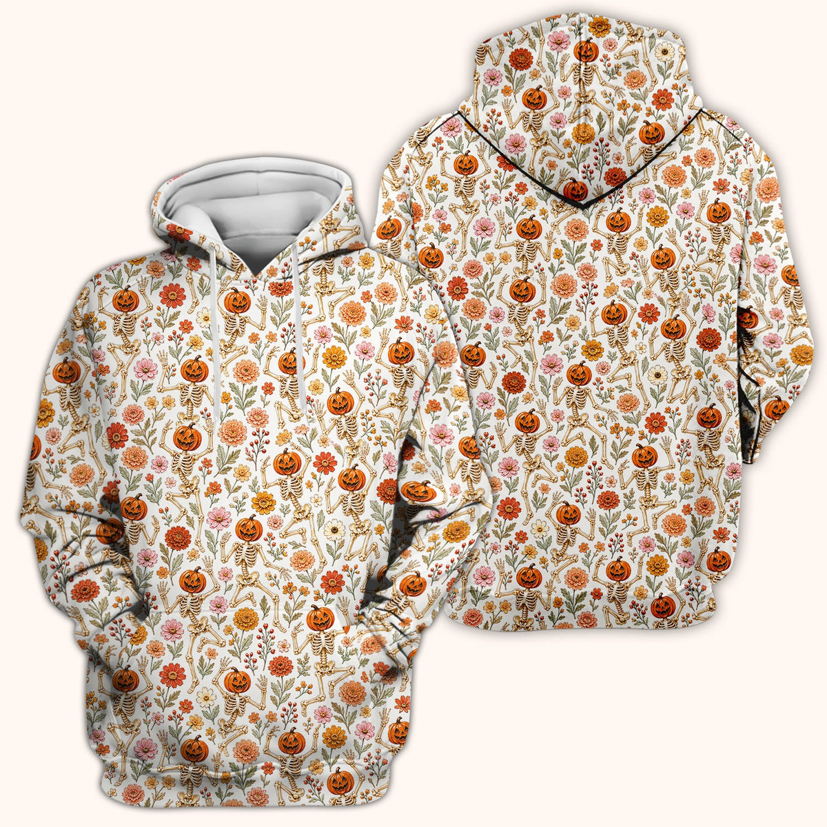 Pumpkin Skeleton Floral Nurse Scrub Top - Halloween Gift