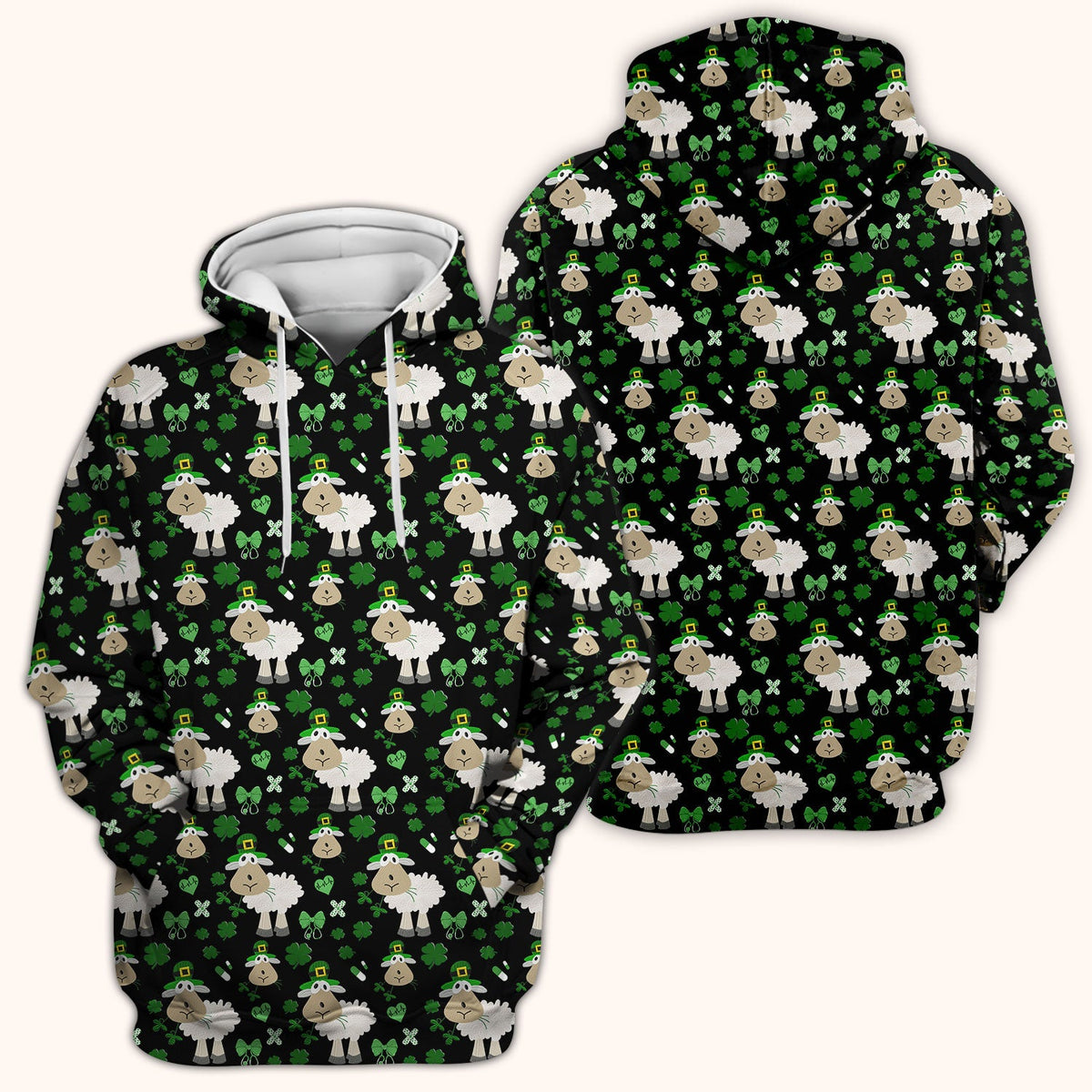 Nurse St. Patrick's Day Scrubs Top, Cute Sheep Shamrock Pattern Nurse Shirt, Breathable Fabrics Nursing Uniform