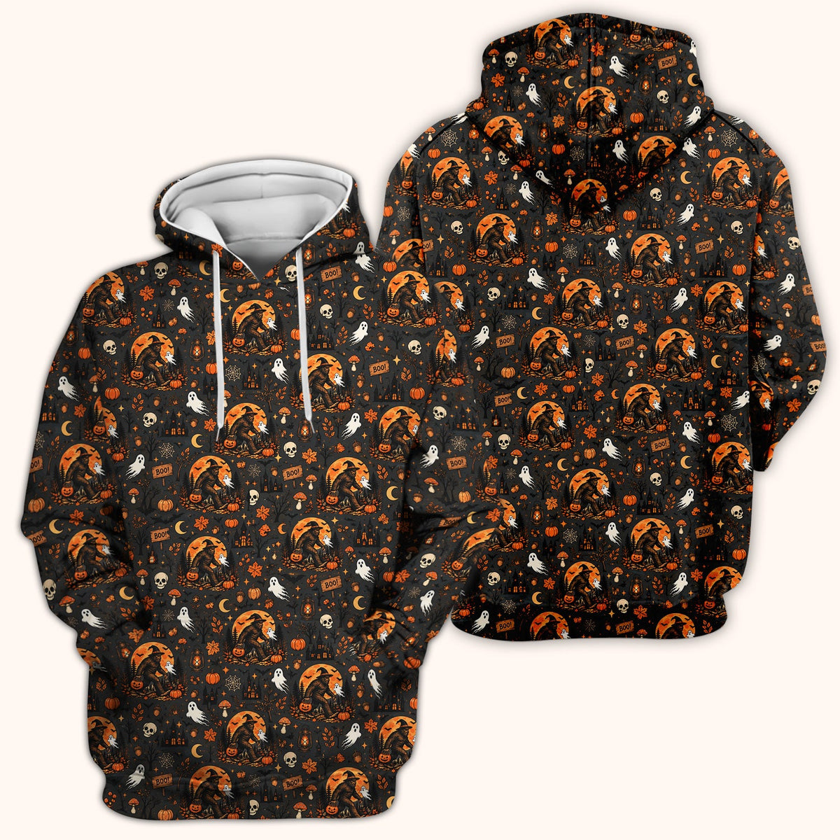 Bigfoot Ghost with Pumpkin Nurse Scrub Top - Halloween Gift