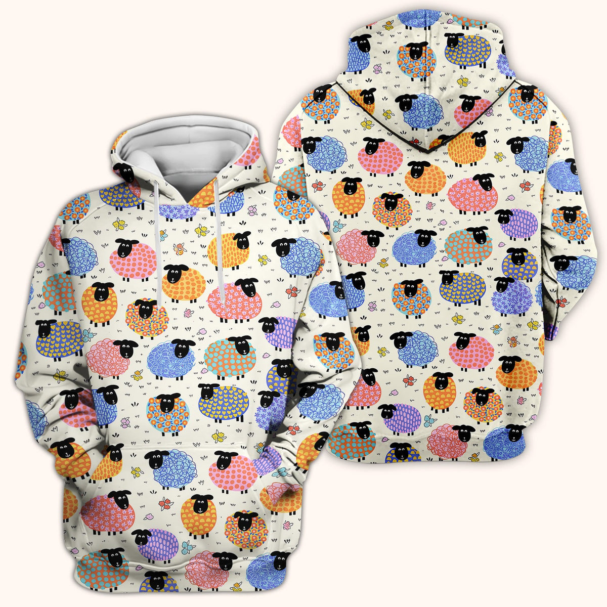 Funny Colorful Sheep Pattern Scrub Top, Comfortable Scrubs for Nurses