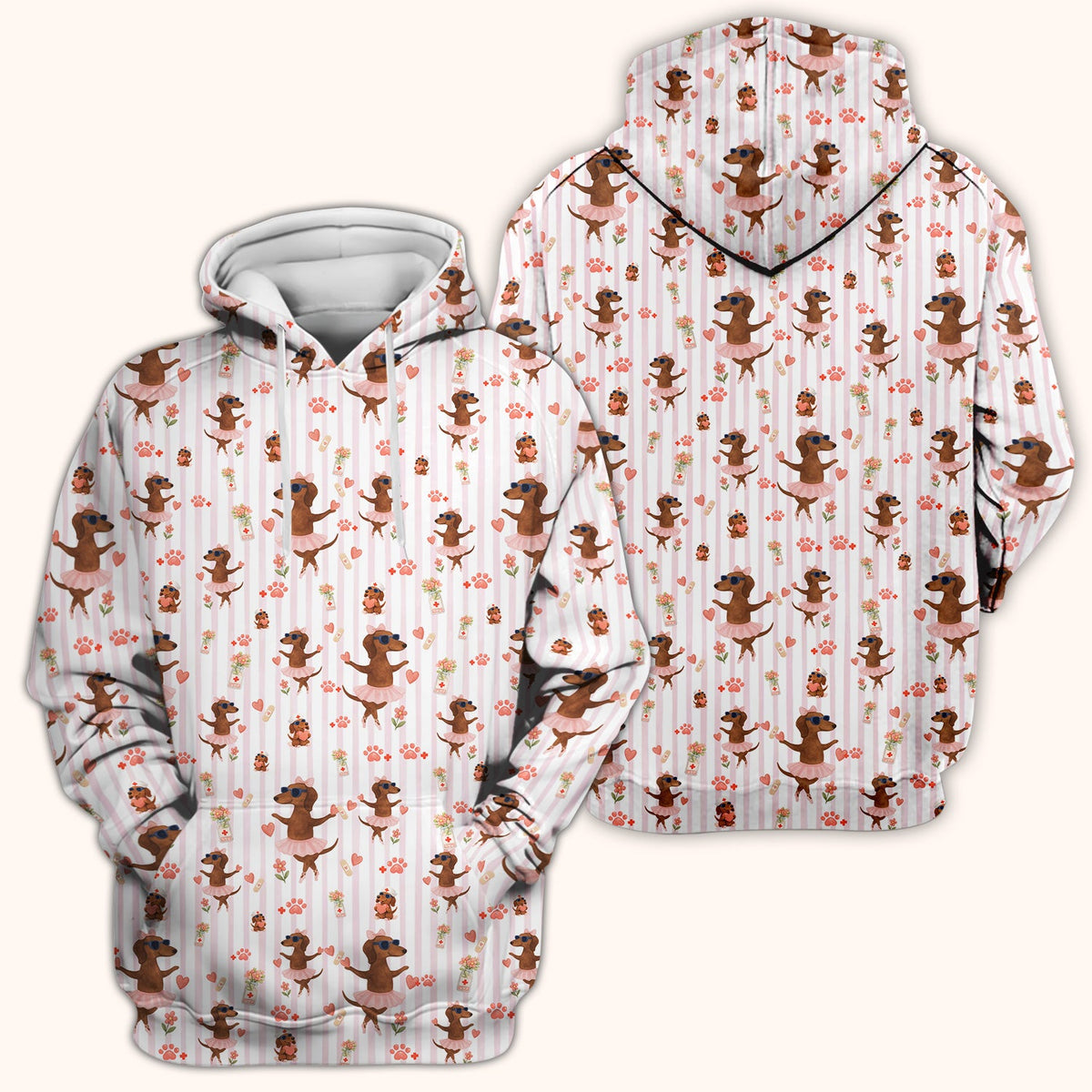 Dachshund Ballet Tutu Hearts Nurse Scrub Top