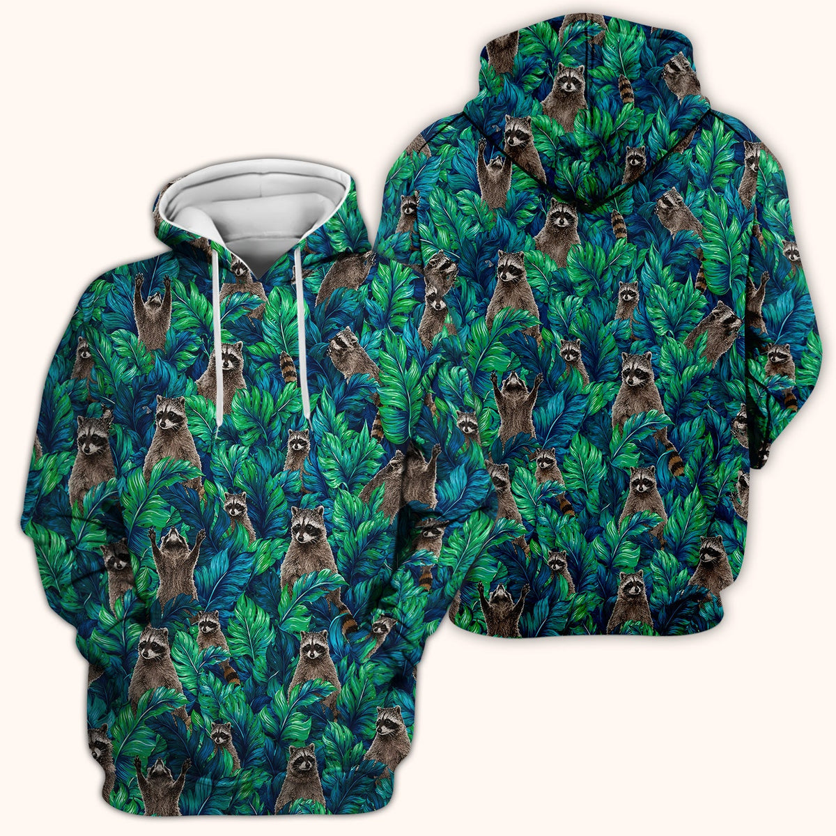 Tropical Raccoon Jungle Leaves Nurse Scrub Top