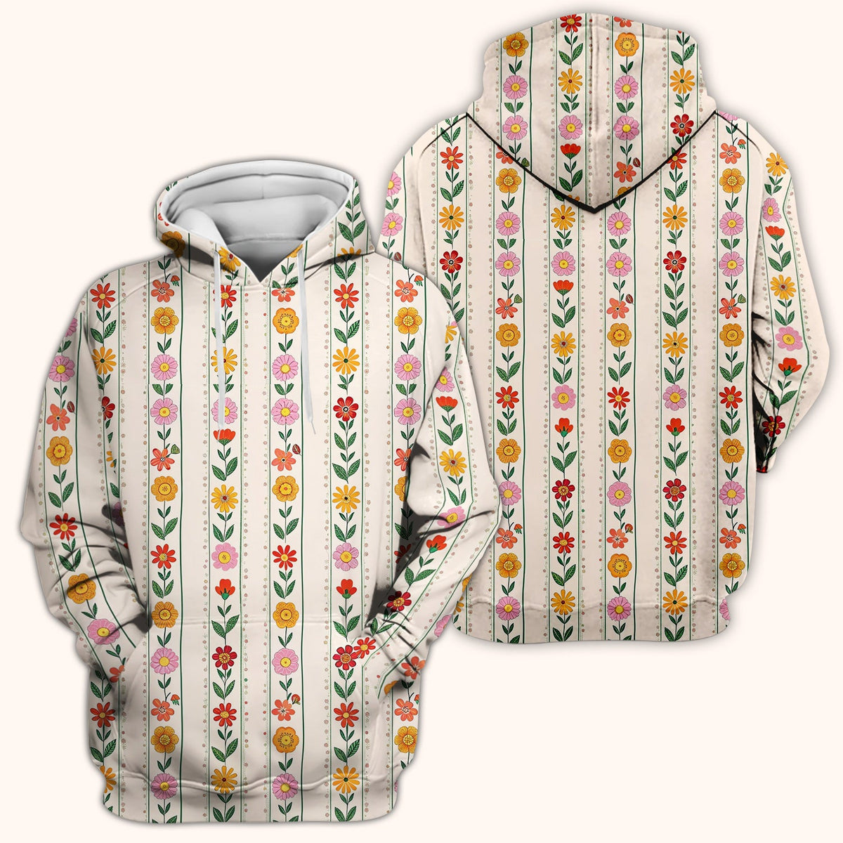 Retro Floral Stripe Garden Bloom Nurse Scrub Top