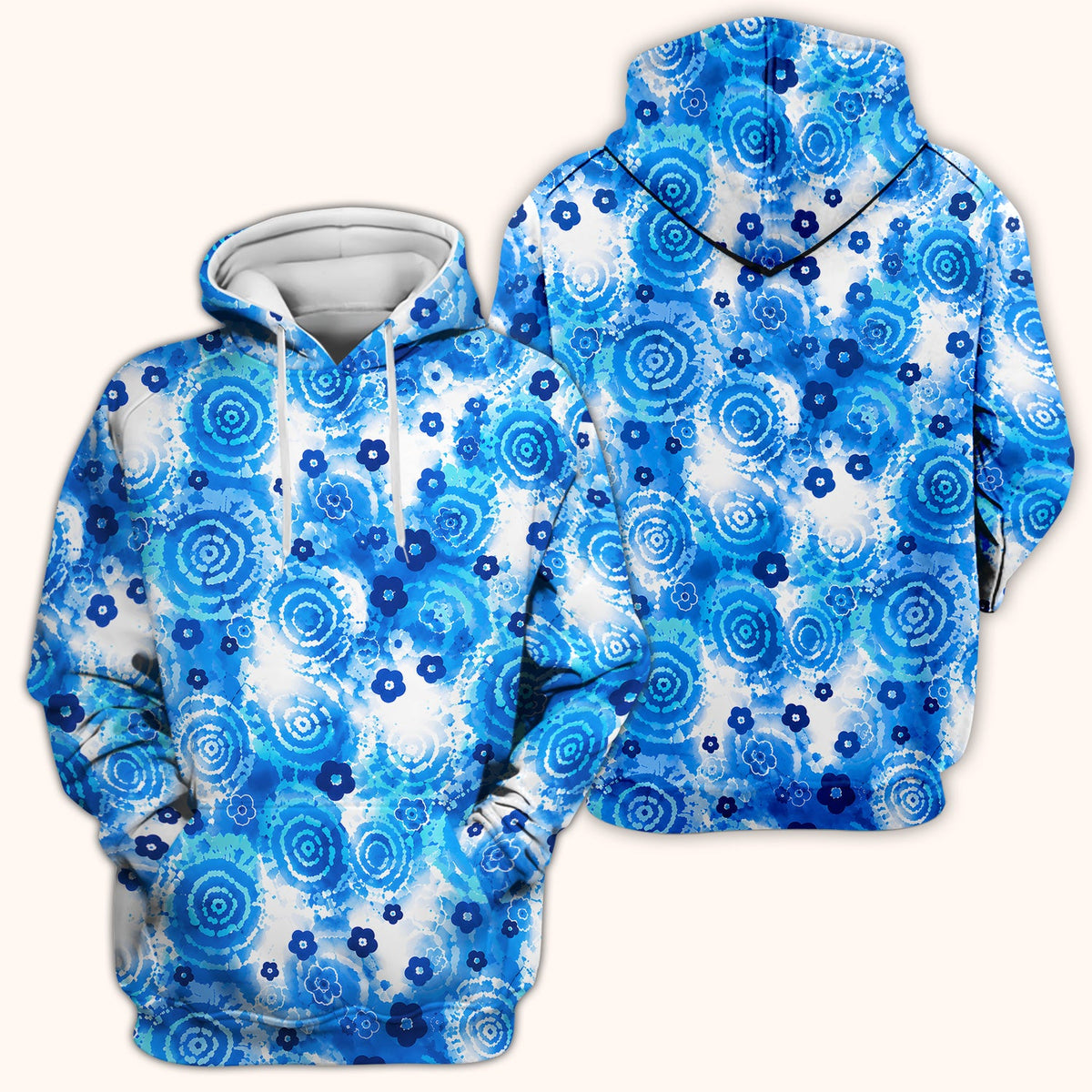 Blue Floral Spiral Nurse Scrub Top