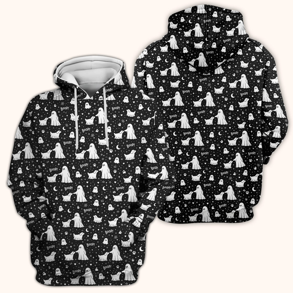 Halloween Ghost Boop Dog Pattern Scrub Top, Comfortable Scrubs for Nurses