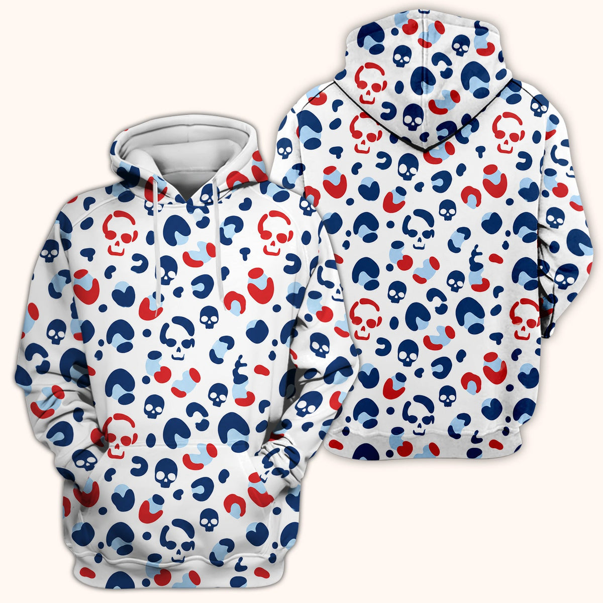 Red Blue Skull Leopard Nurse Scrub Top
