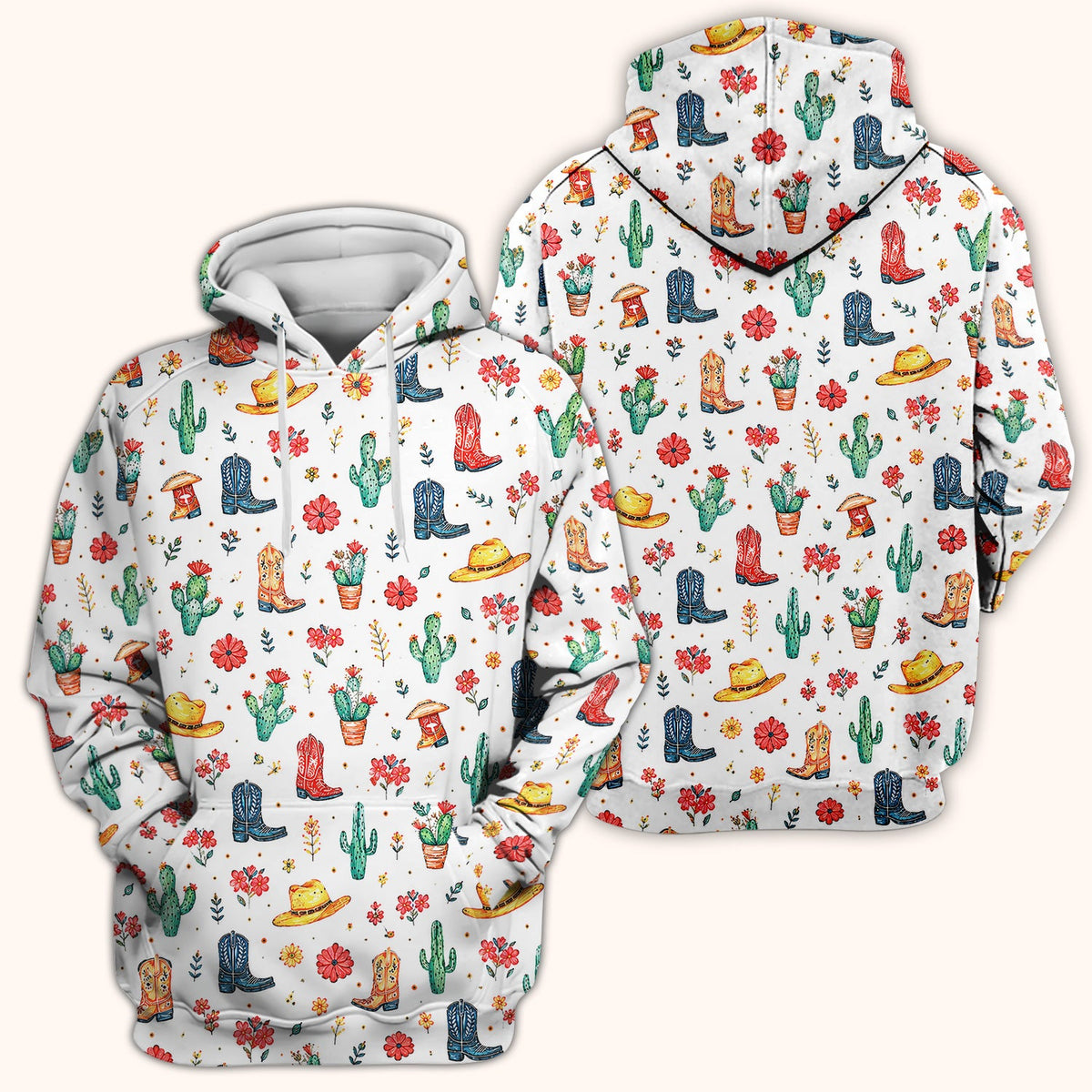 Whimsical Western Cactus Boots Pattern Scrub Top, Breathable Fabrics Nursing Uniform