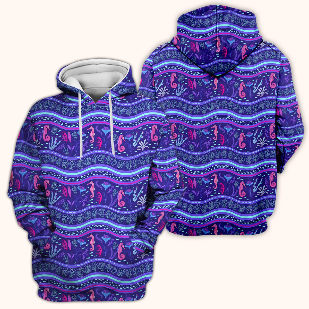 Purple Seahorse Ocean Pattern Nurse Scrub Top