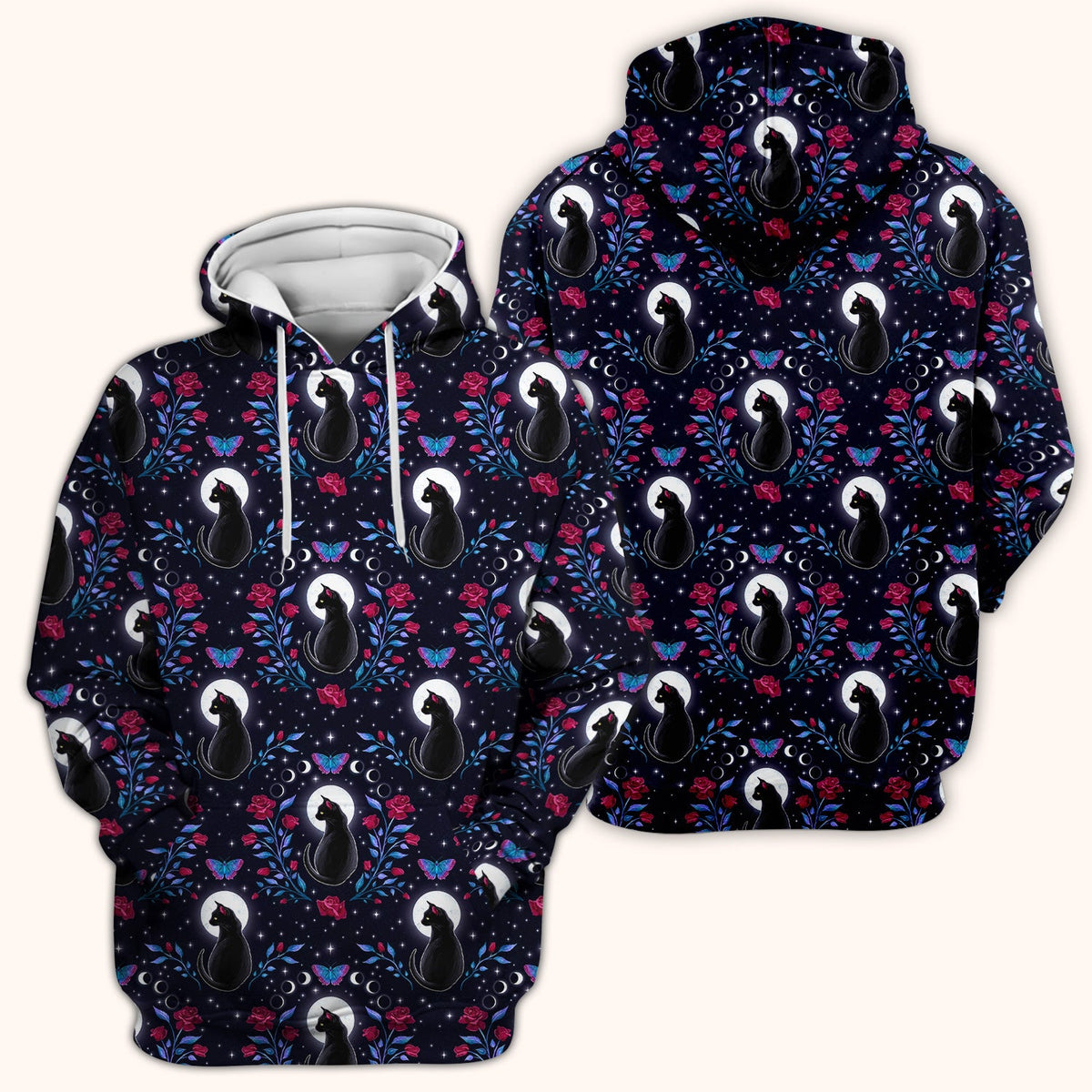 Black Cat Moon Rose Nurse Scrub Top