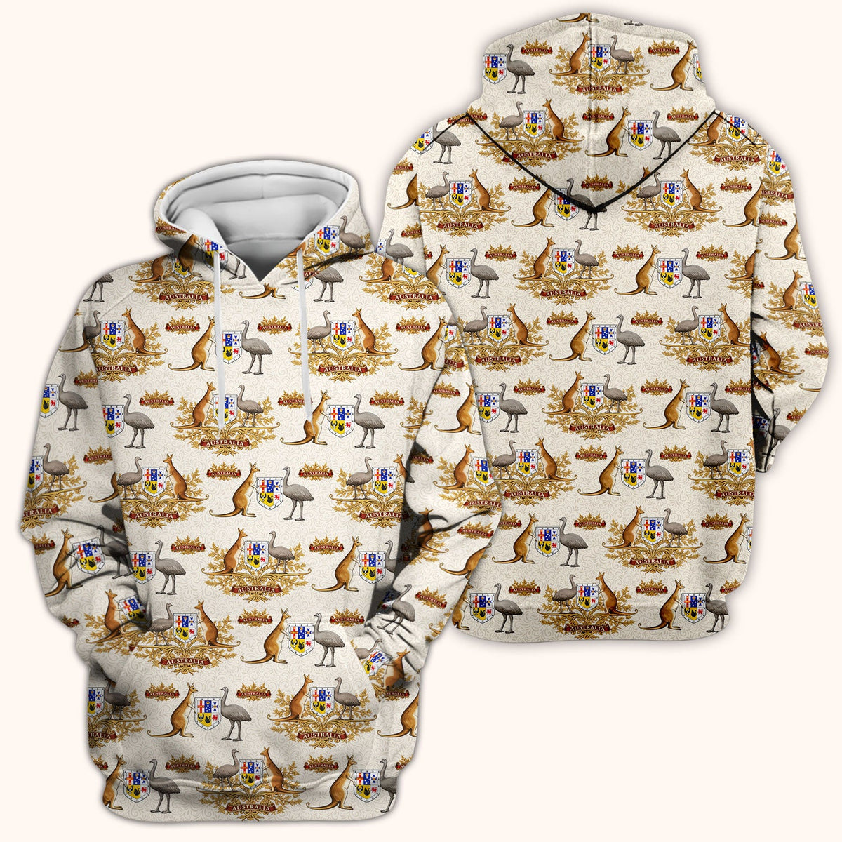 Australian Kangaroo Emu Crest Pattern Scrub Top, Comfortable Scrubs for Nurses
