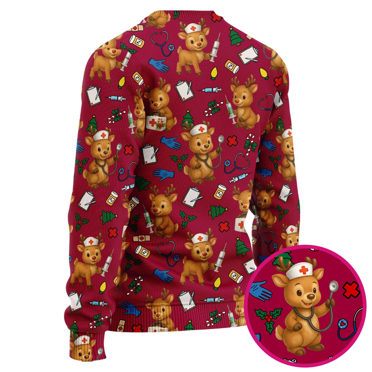 Christmas Scrub Tops and Pants - Reindeer Pattern Nurse Scrub Set - Cute Holiday Medical Print Scrubs for Women RN LPN CNA