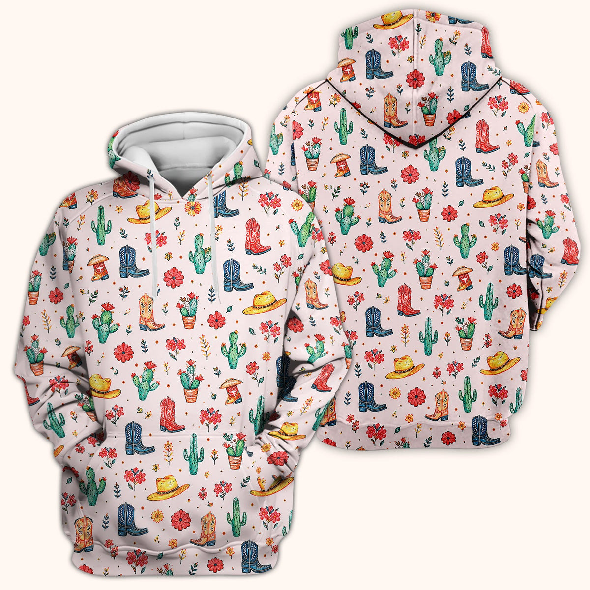 Whimsical Western Cactus Boots Pattern Scrub Top, Breathable Fabrics Nursing Uniform
