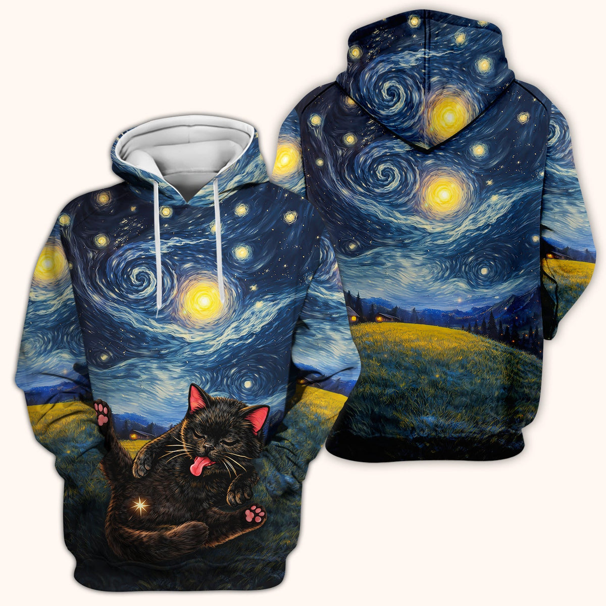 Black Cat Cosmic Night Sky Nurse Scrub Top