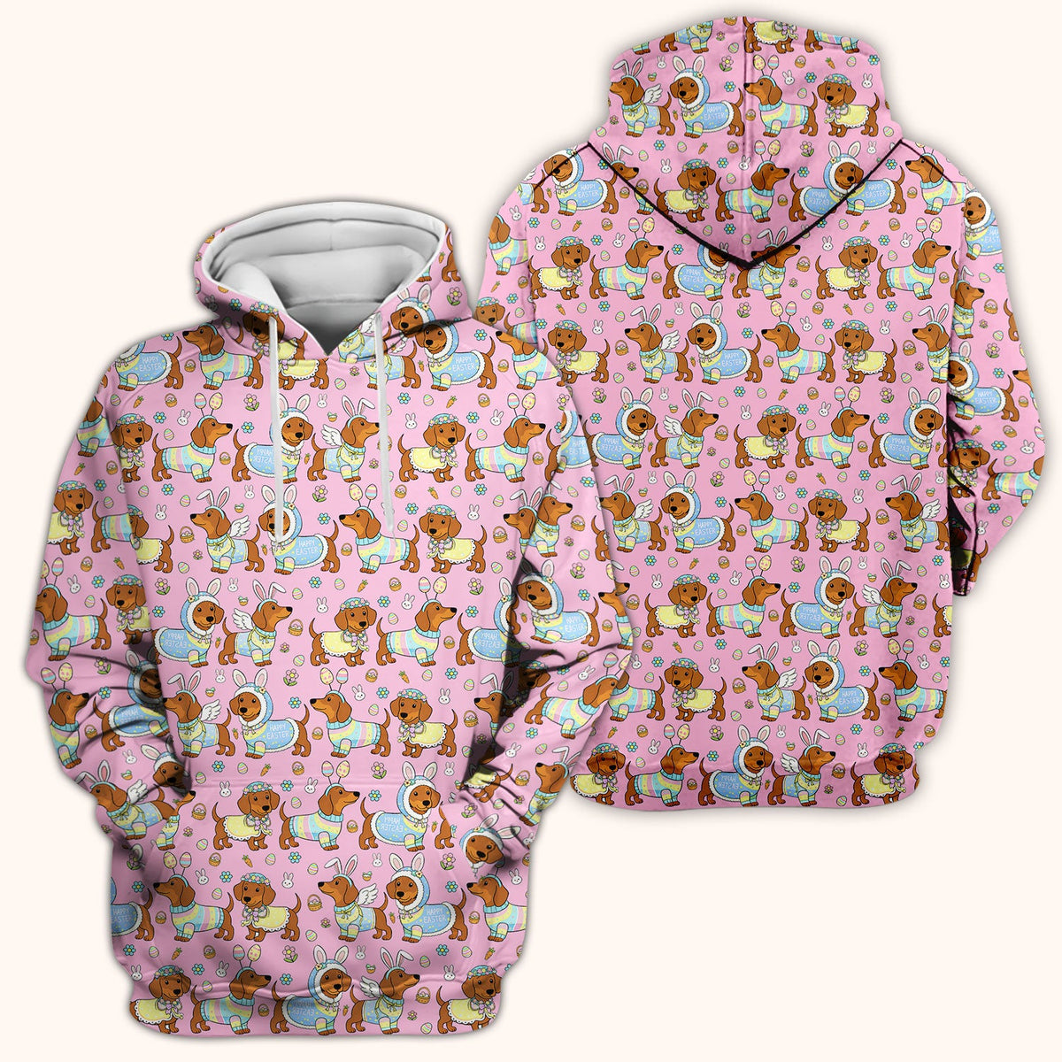 Easter Dachshund Bunny Print Scrub Top, Breathable Fabrics Nursing Uniform