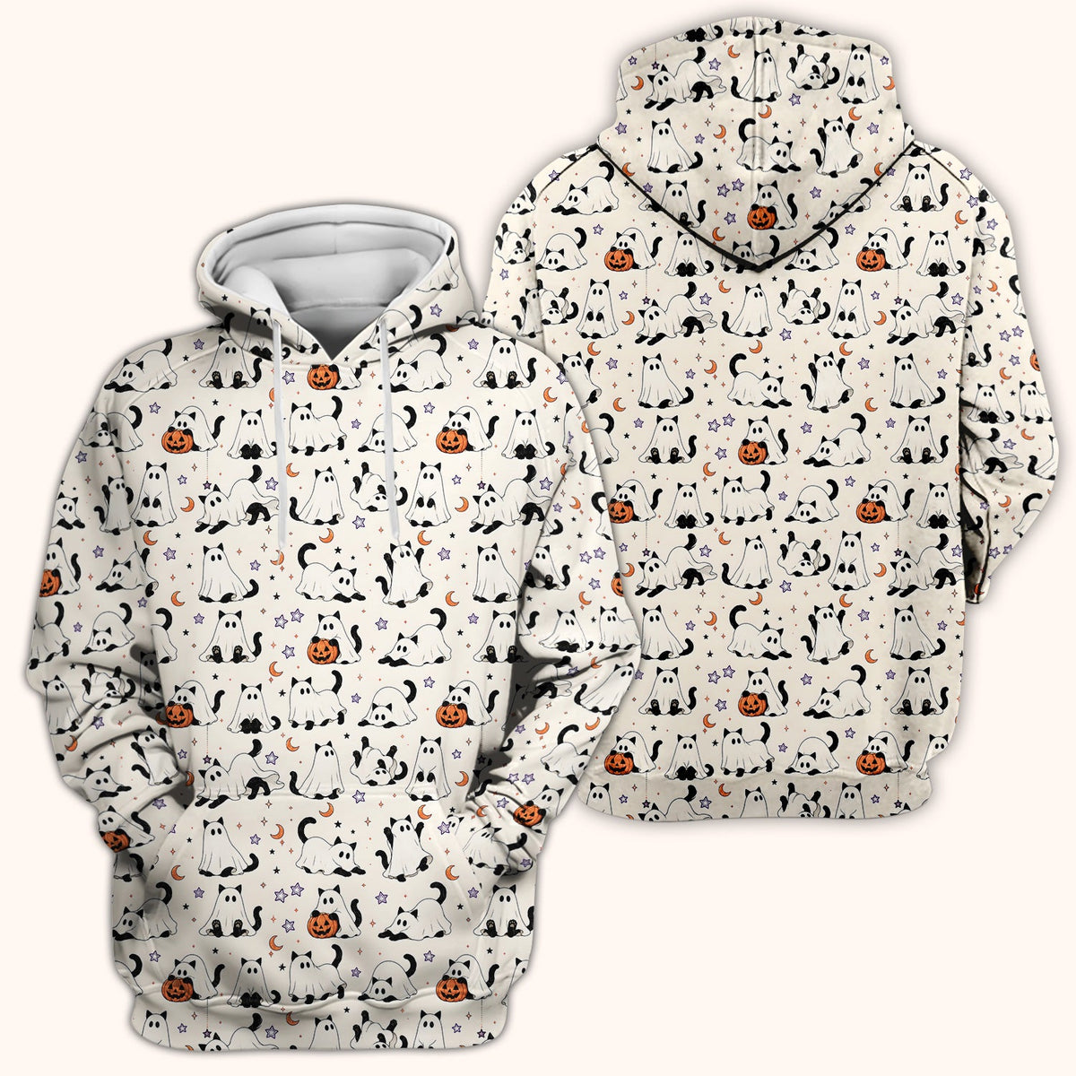 Ghost Cats Pumpkins Nurse Scrub Top - Halloween Gift