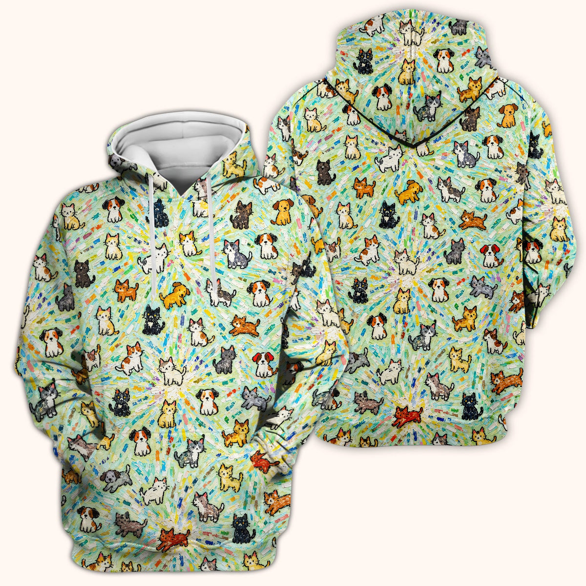 Colorful Cats Dogs Doodle Pattern Scrub Top, Comfortable Scrubs for Nurses
