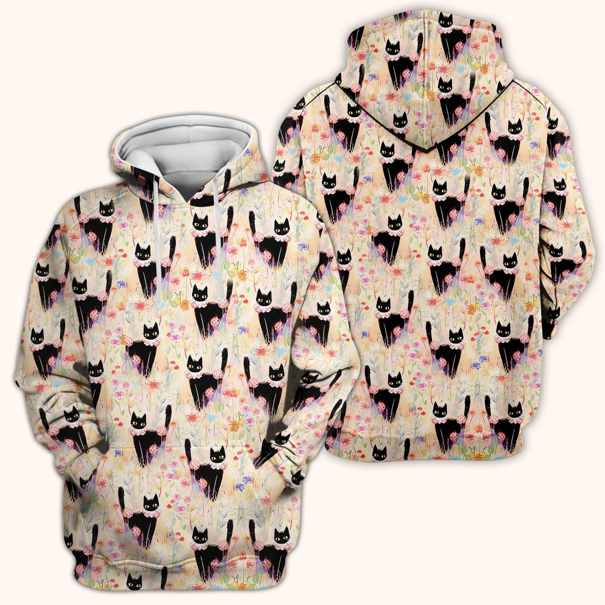 Black Cat Floral Garden Nurse Scrub Top