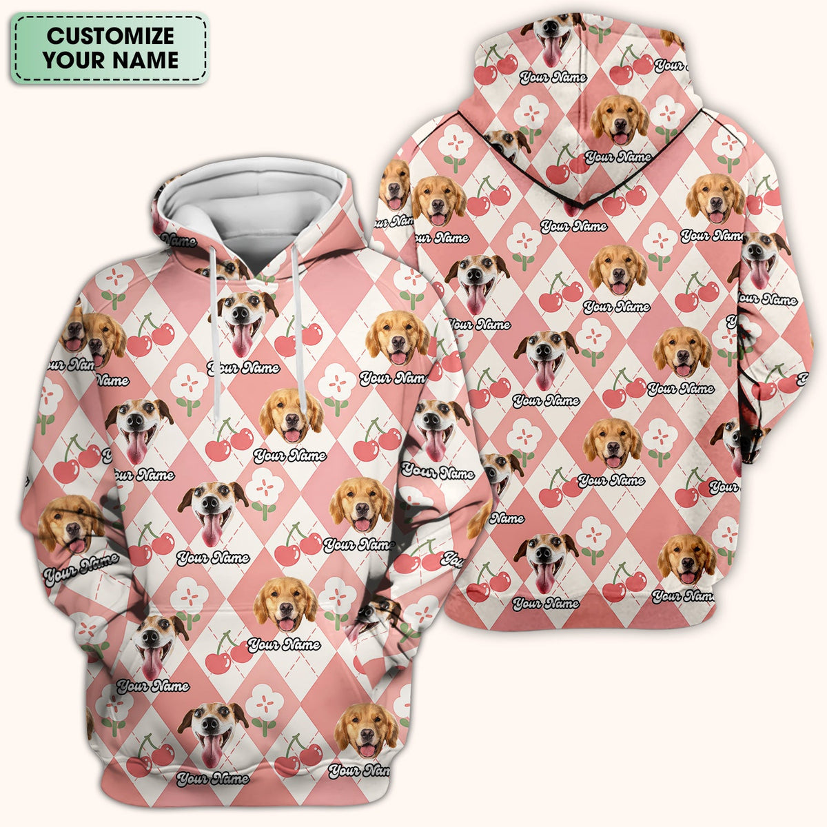 Dog Face Cherry Argyle Nurse Scrub Top