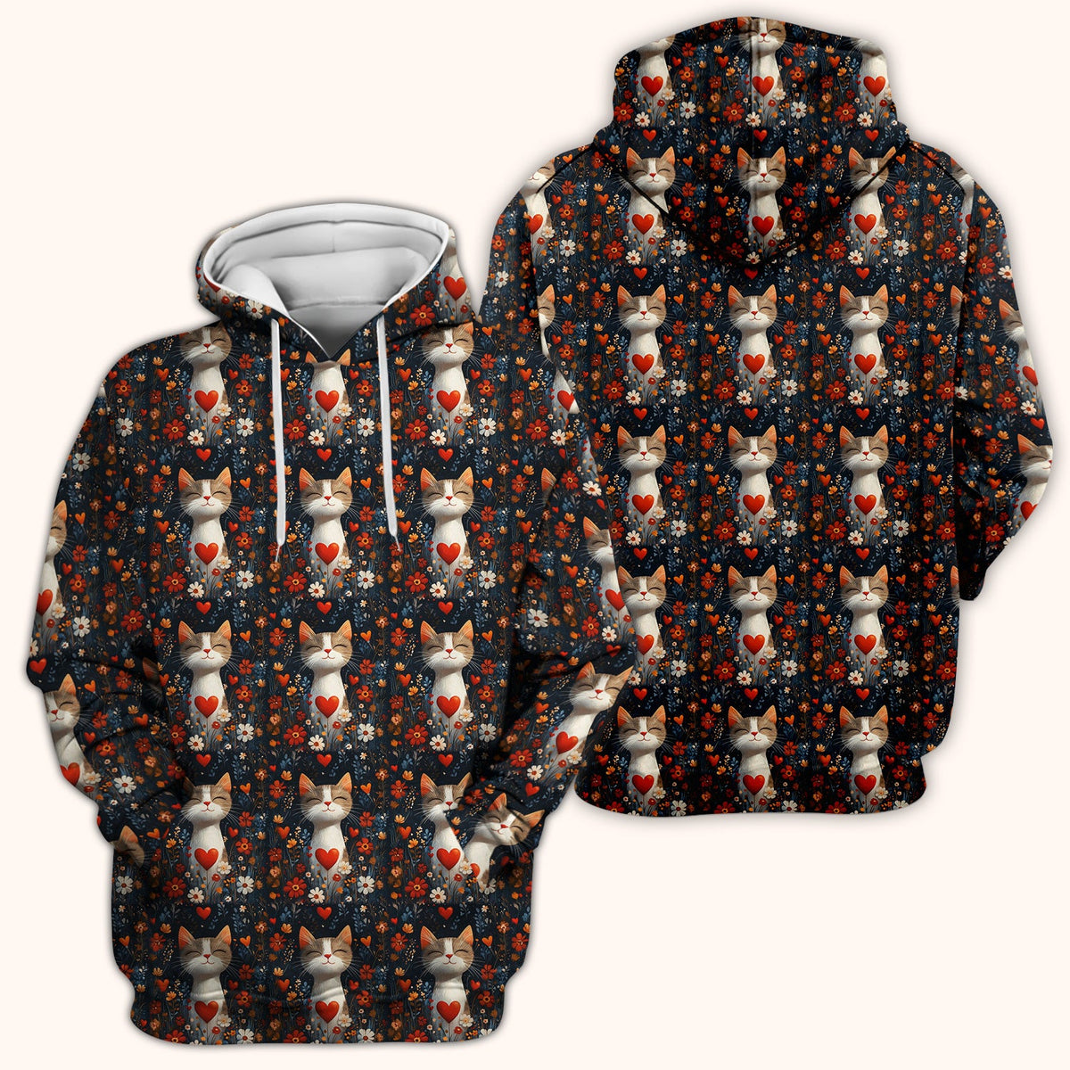 Cat Heart Floral Garden Nurse Scrub Top