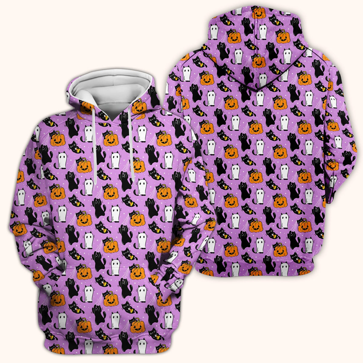 Purple Halloween Black Cat Nurse Scrub Top