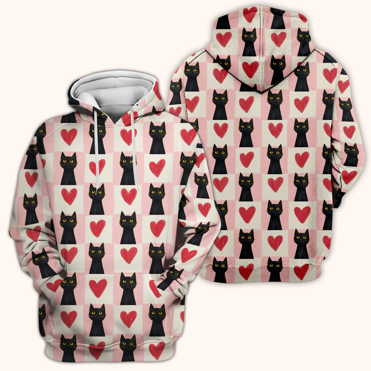 Cute Black Cat Heart Nurse Scrub Top