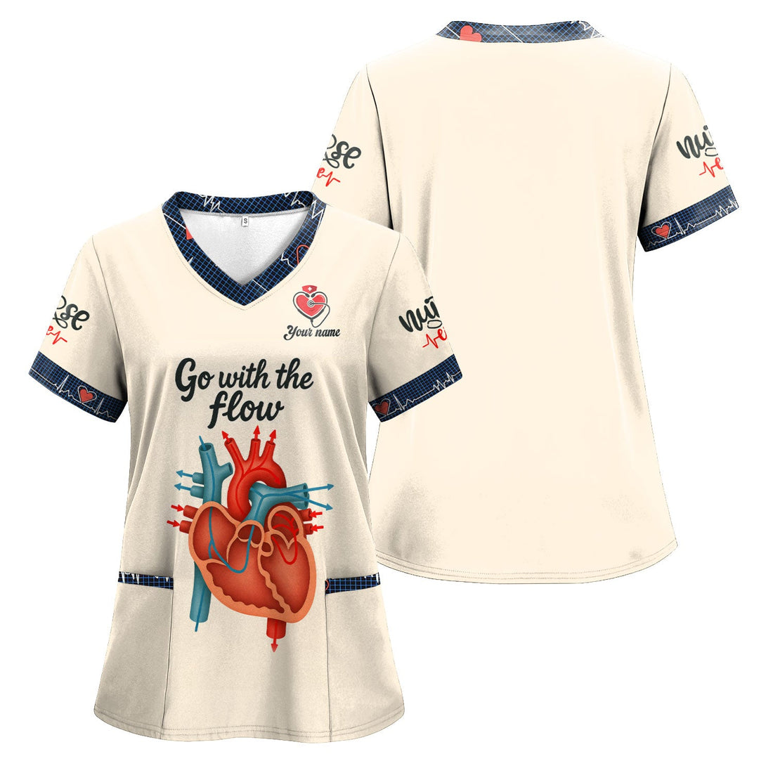 Personalized Go With The Flow Heart Anatomy Nurse Scrub Top