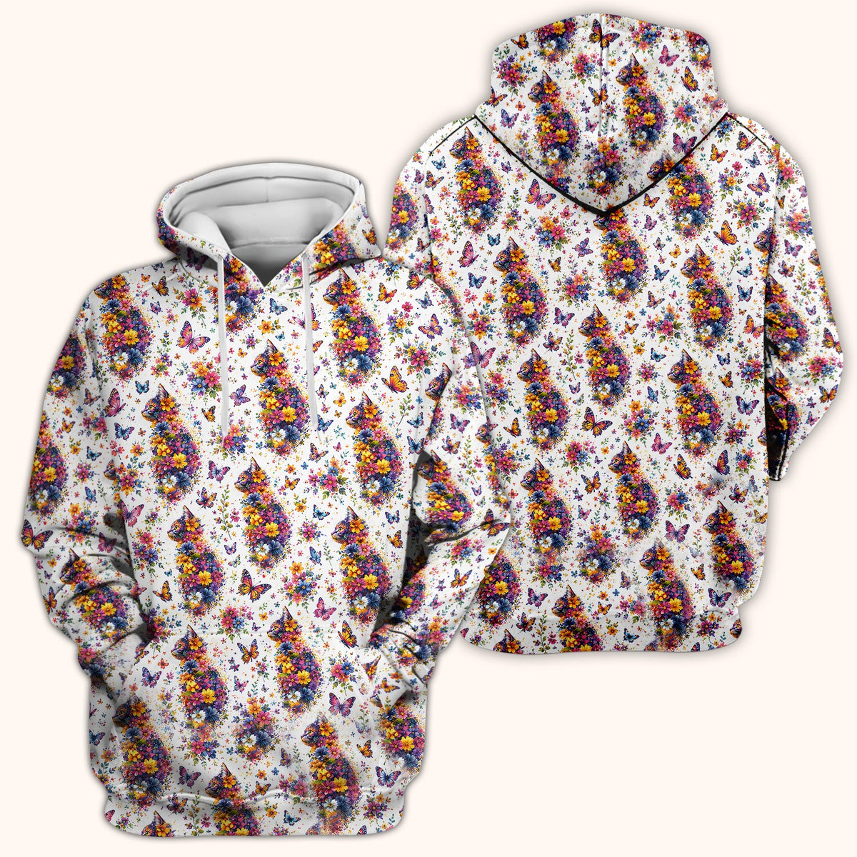 Floral Cat Butterfly Nurse Scrub Top
