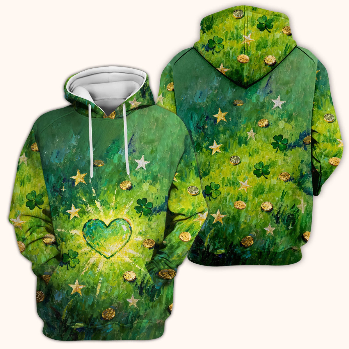 St Patrick Lucky Shamrock Heart Nurse Scrub Top