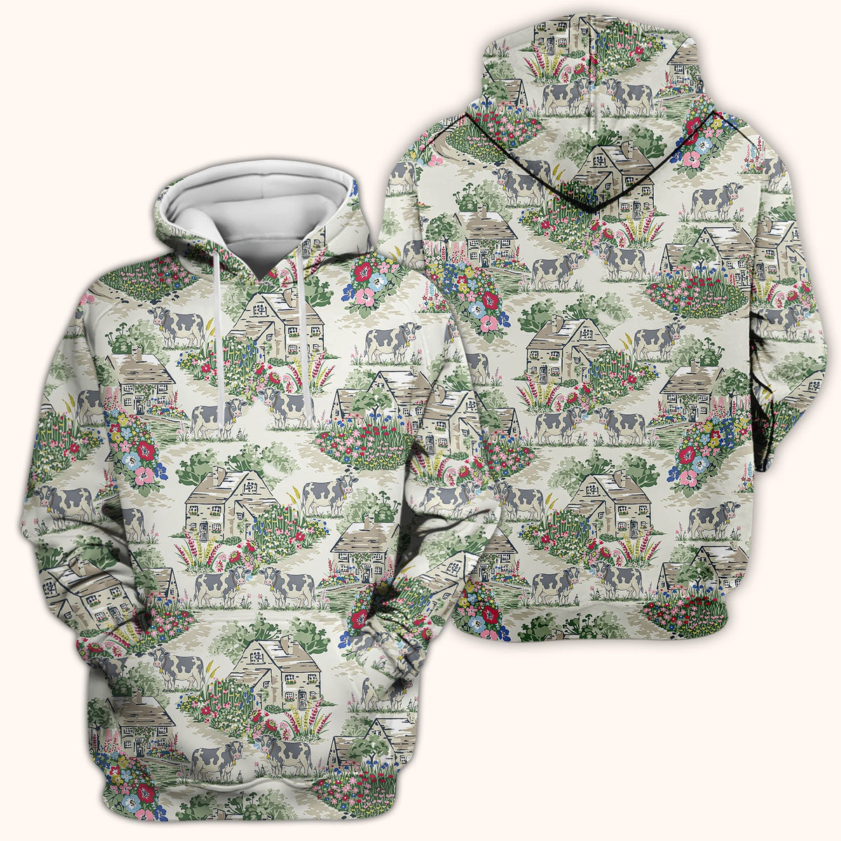 Countryside Cows Cottage Garden Nurse Scrub Top