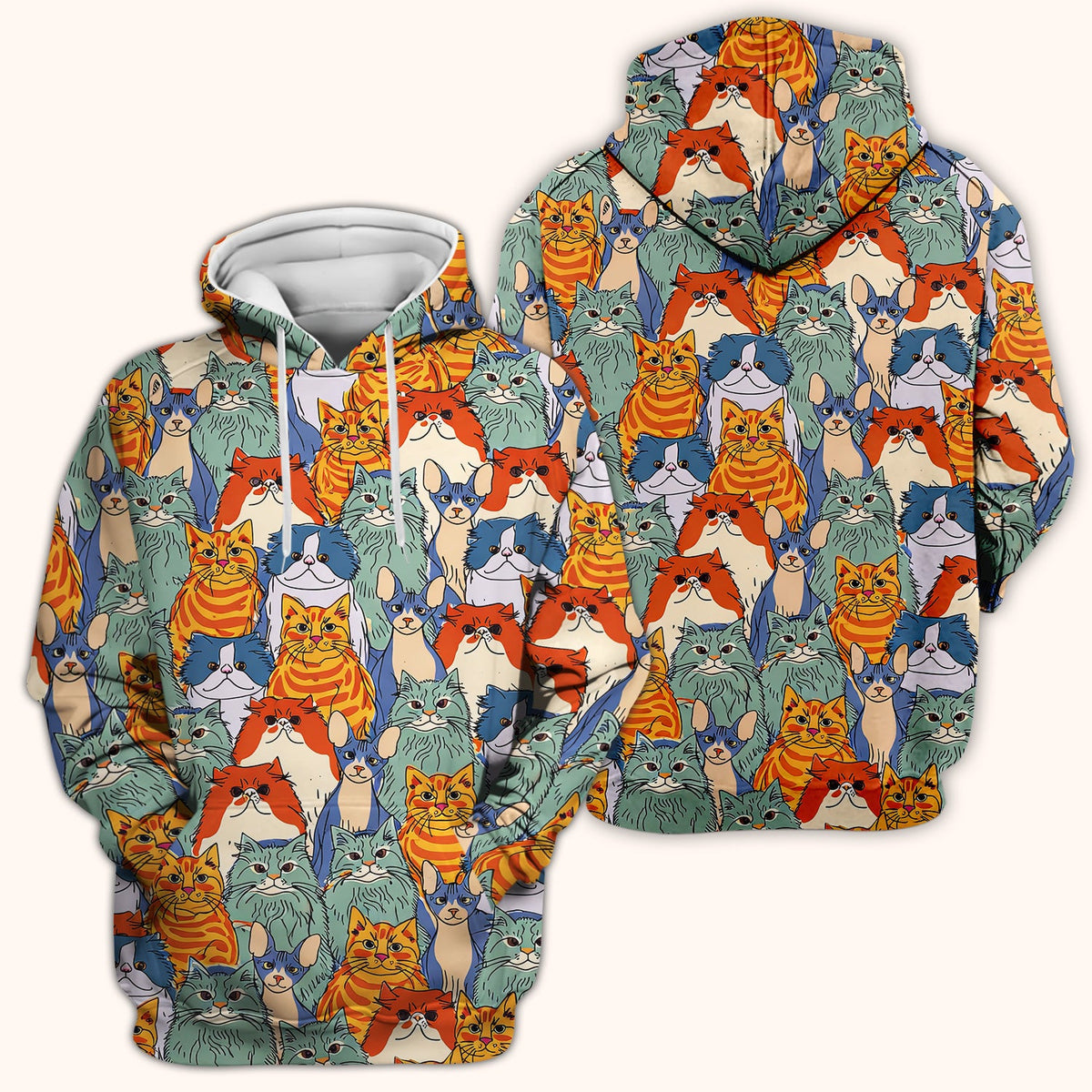 Multicolor Cat Faces Nurse Scrub Top