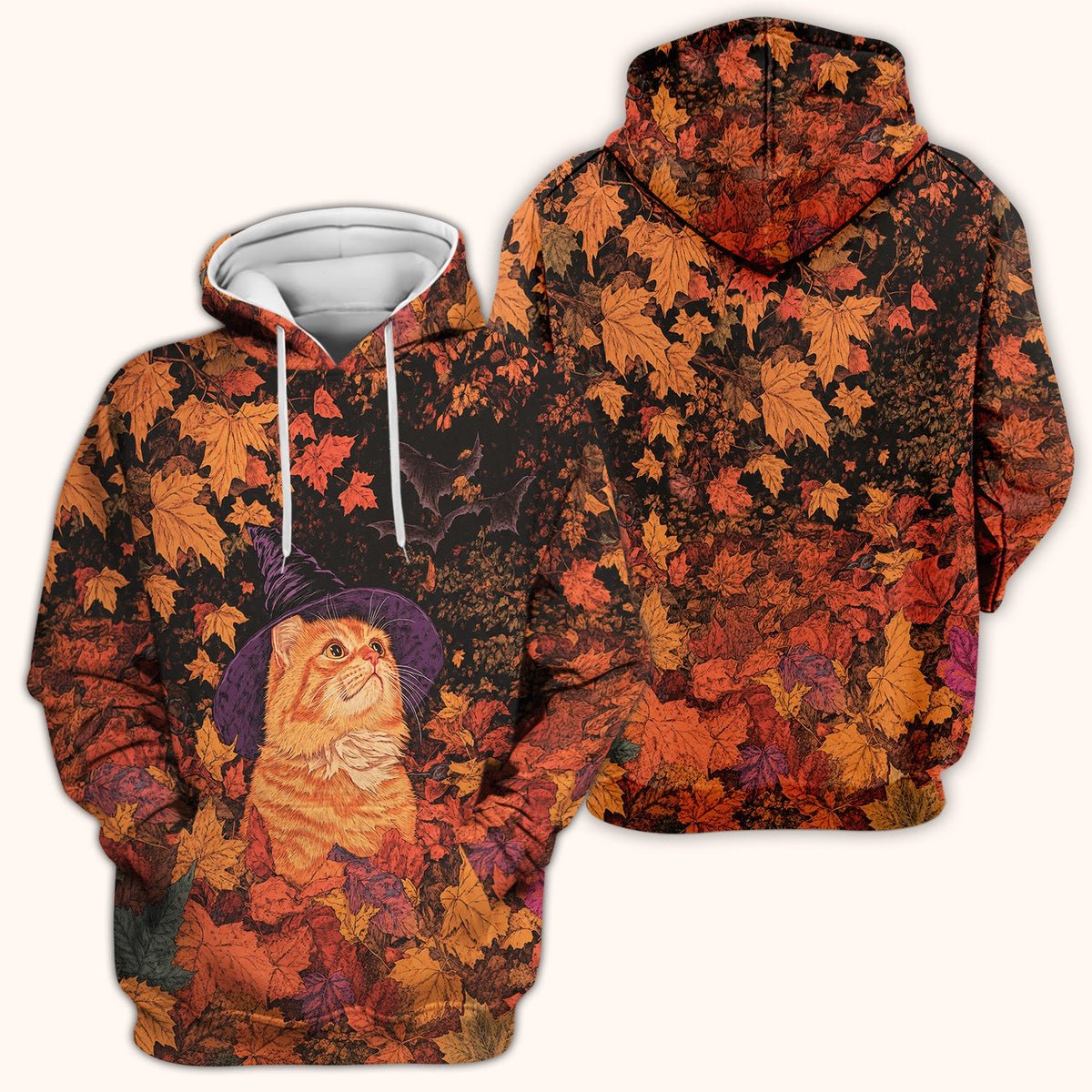 Autumn Cat Fall Leaves Nurse Scrub Top