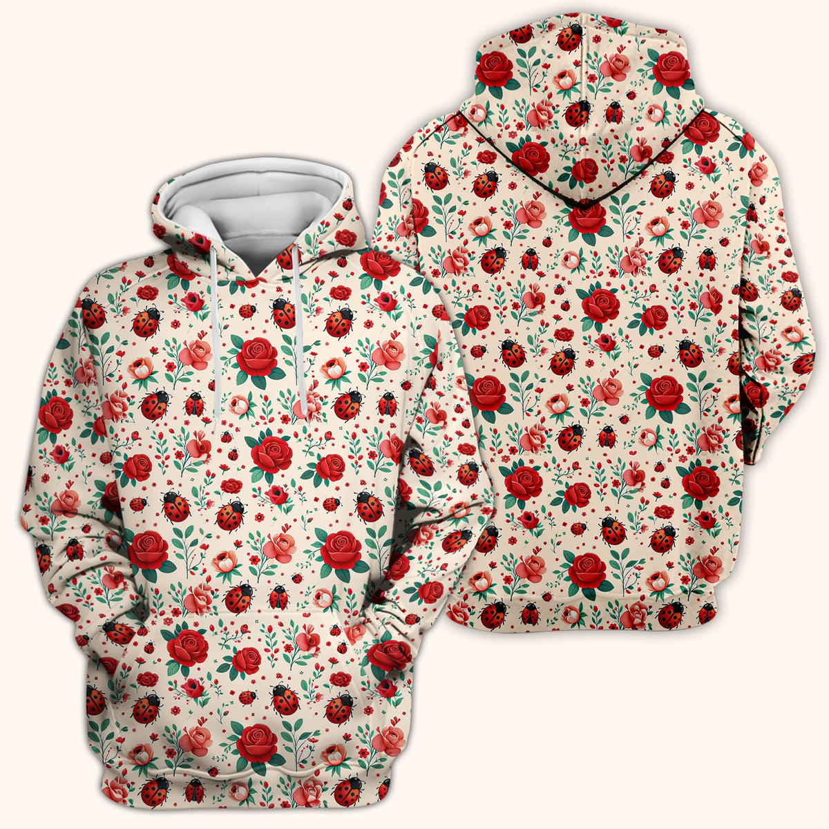 Ladybug Red Rose Floral Nurse Scrub Top