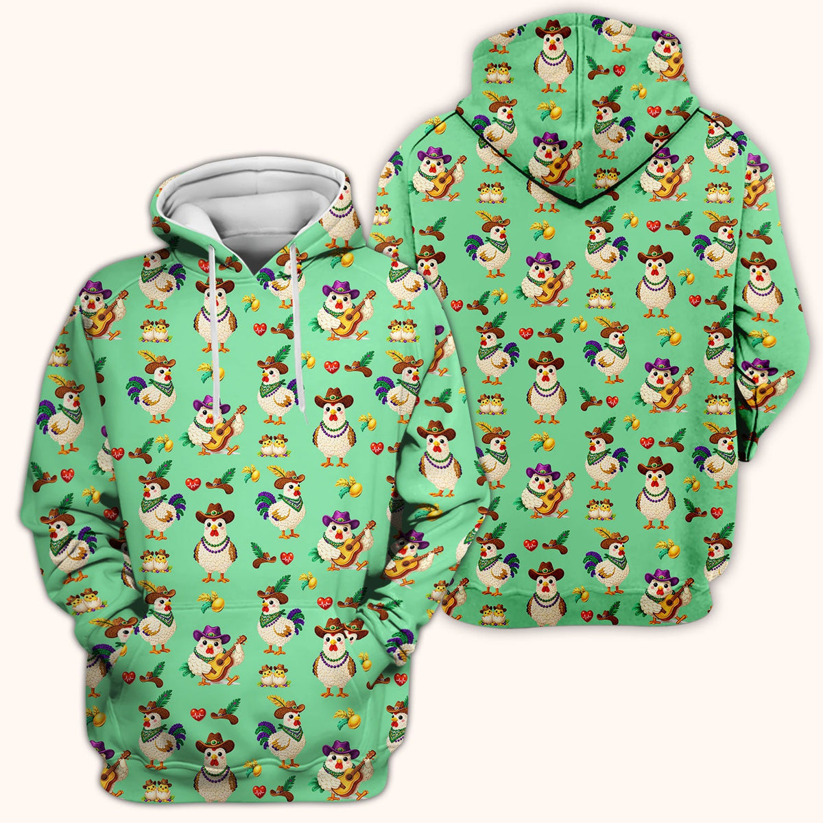 Mardi Gras Rooster Cowboy Nurse Scrub Top