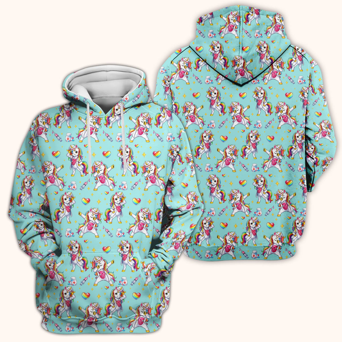 Playful Nurse Unicorn Rainbow Pattern Scrub Top, Comfortable Scrubs for Nurses