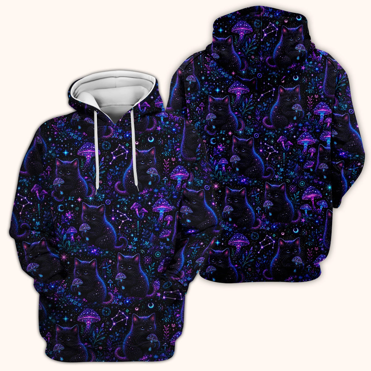 Neon Black Cat Mushroom Galaxy Nurse Scrub Top