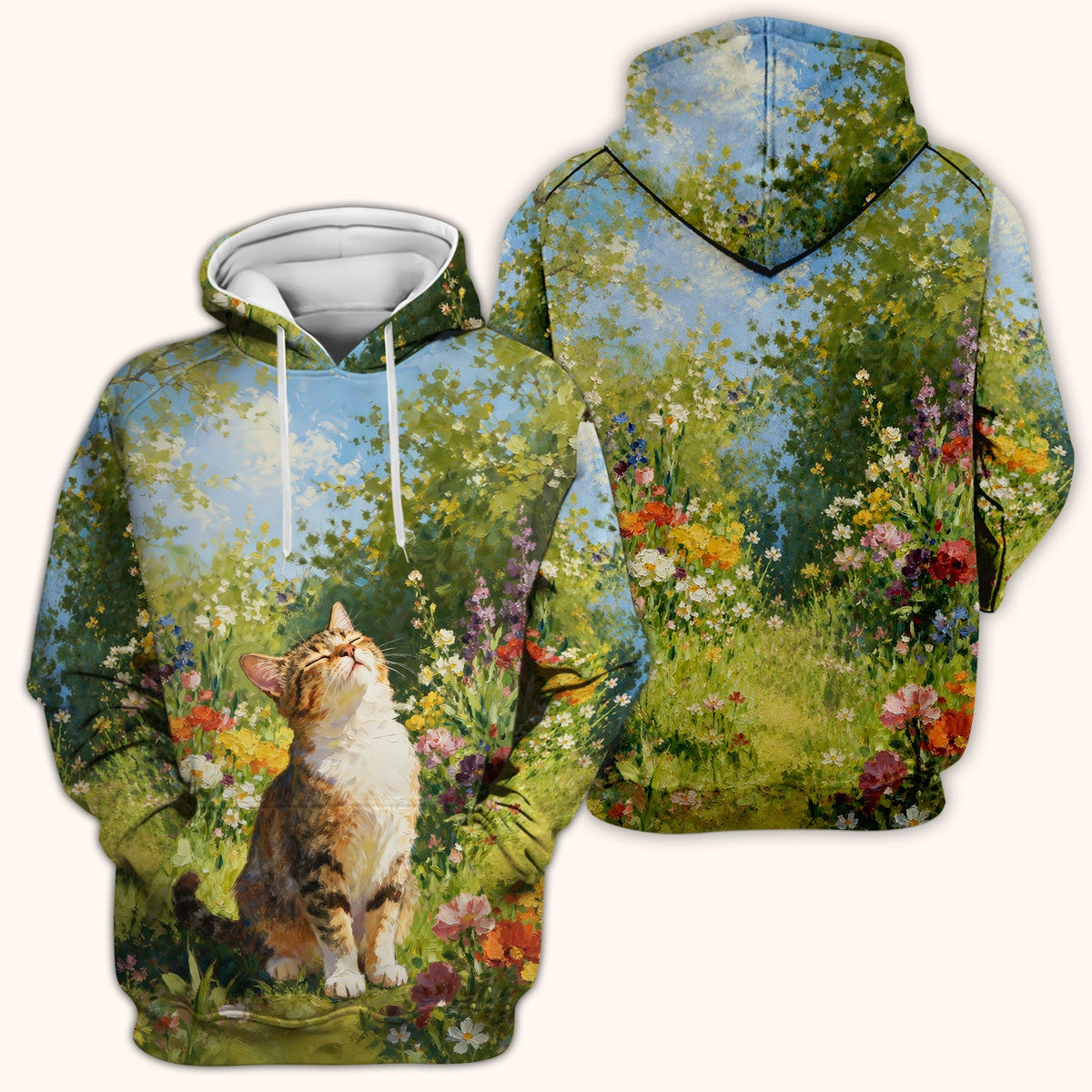 Whimsical Garden Cat Blossom Nurse Scrub Top