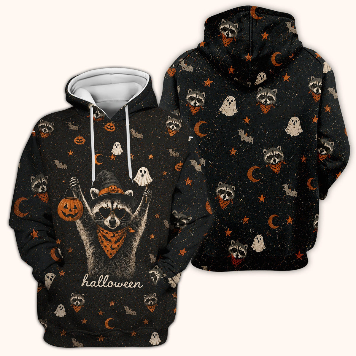 Ghost Pumpkin Raccoon Nurse Scrub Top - Halloween Gift