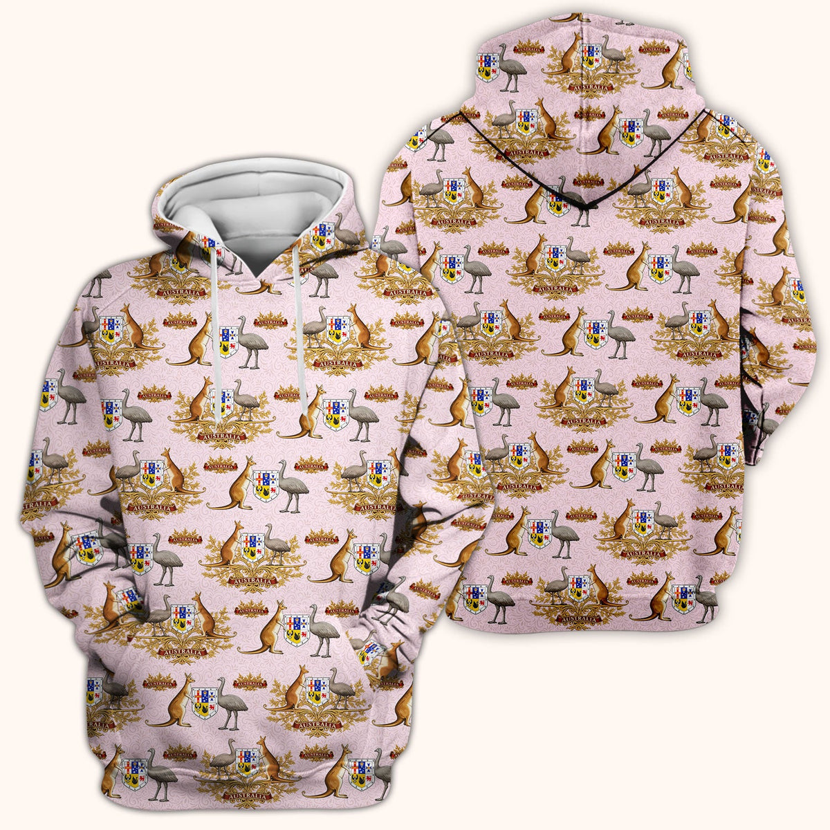 Australian Kangaroo Emu Crest Pattern Scrub Top, Comfortable Scrubs for Nurses