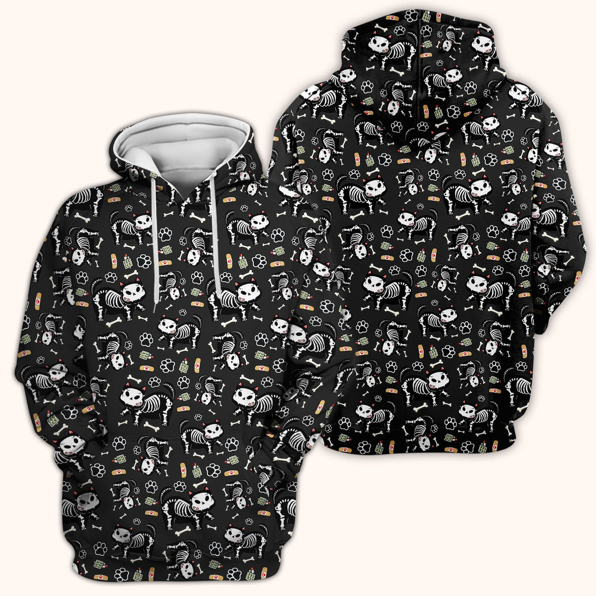 Skeleton Cat Medical Pattern Scrub Top, Comfortable Scrubs for Nurses