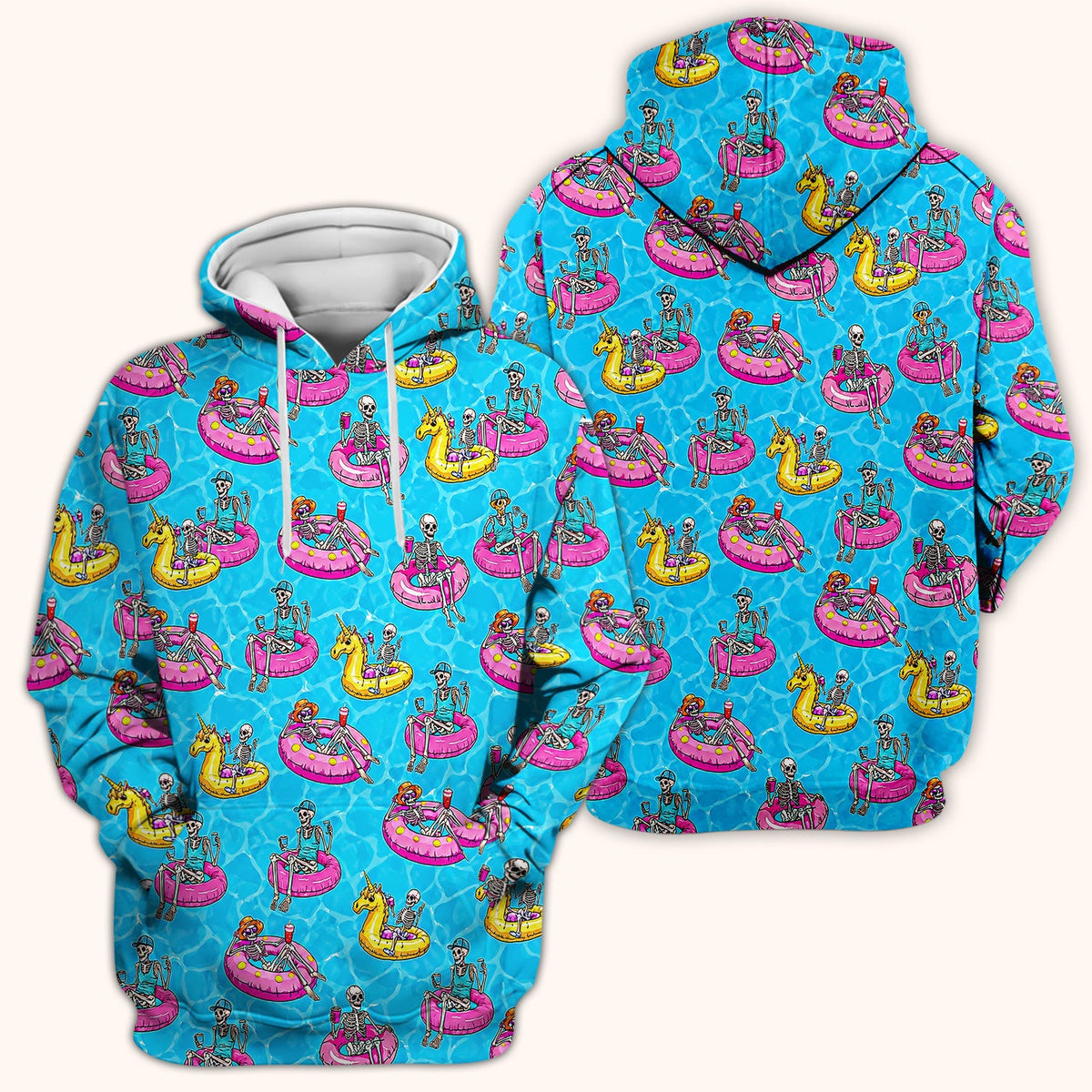 Summerween Skeleton Pool Float Nurse Scrub Top