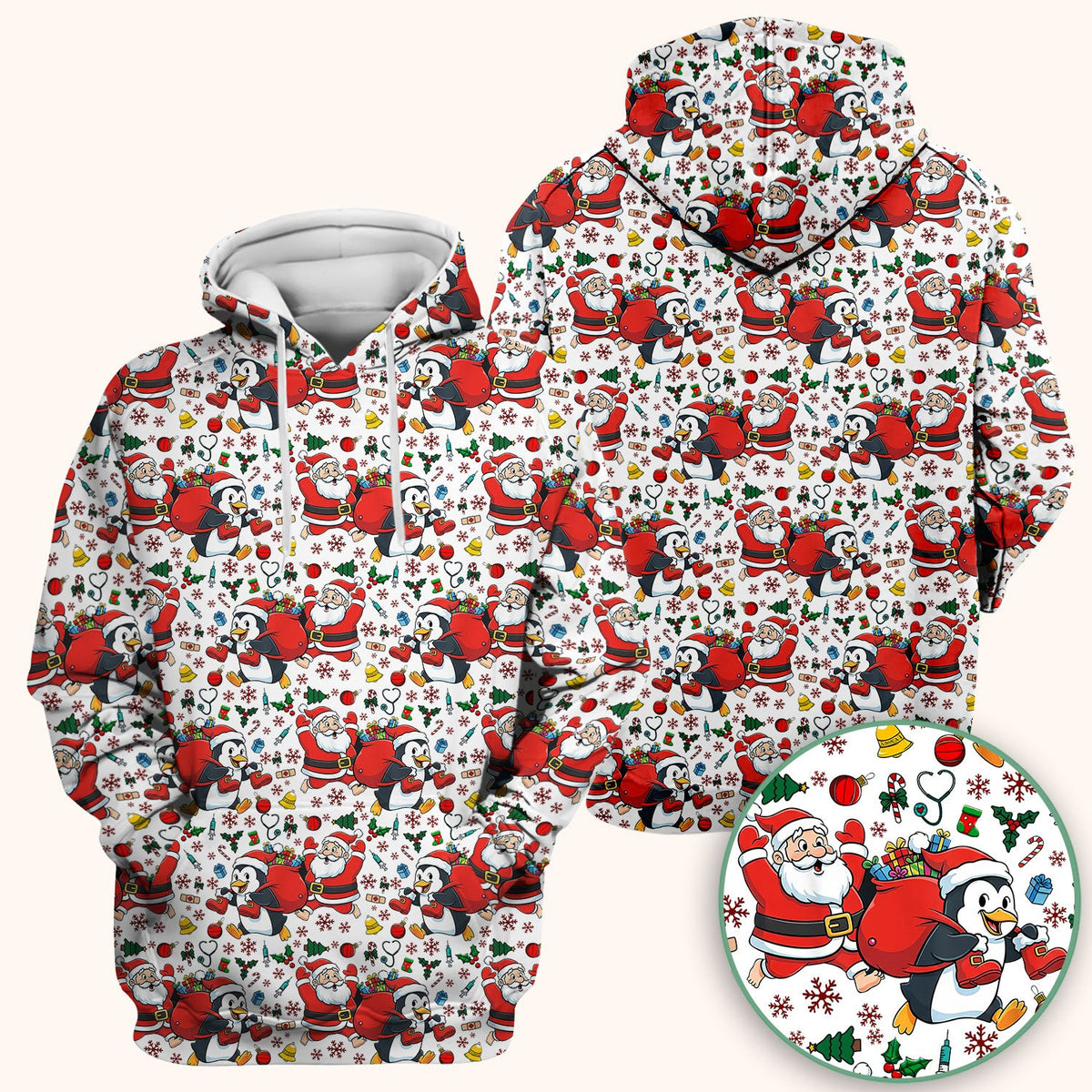 Penguin Santa Nurse Scrub Top - Christmas Gift