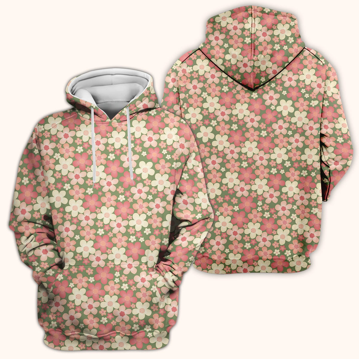 Retro Floral Print Nurse Scrub Top