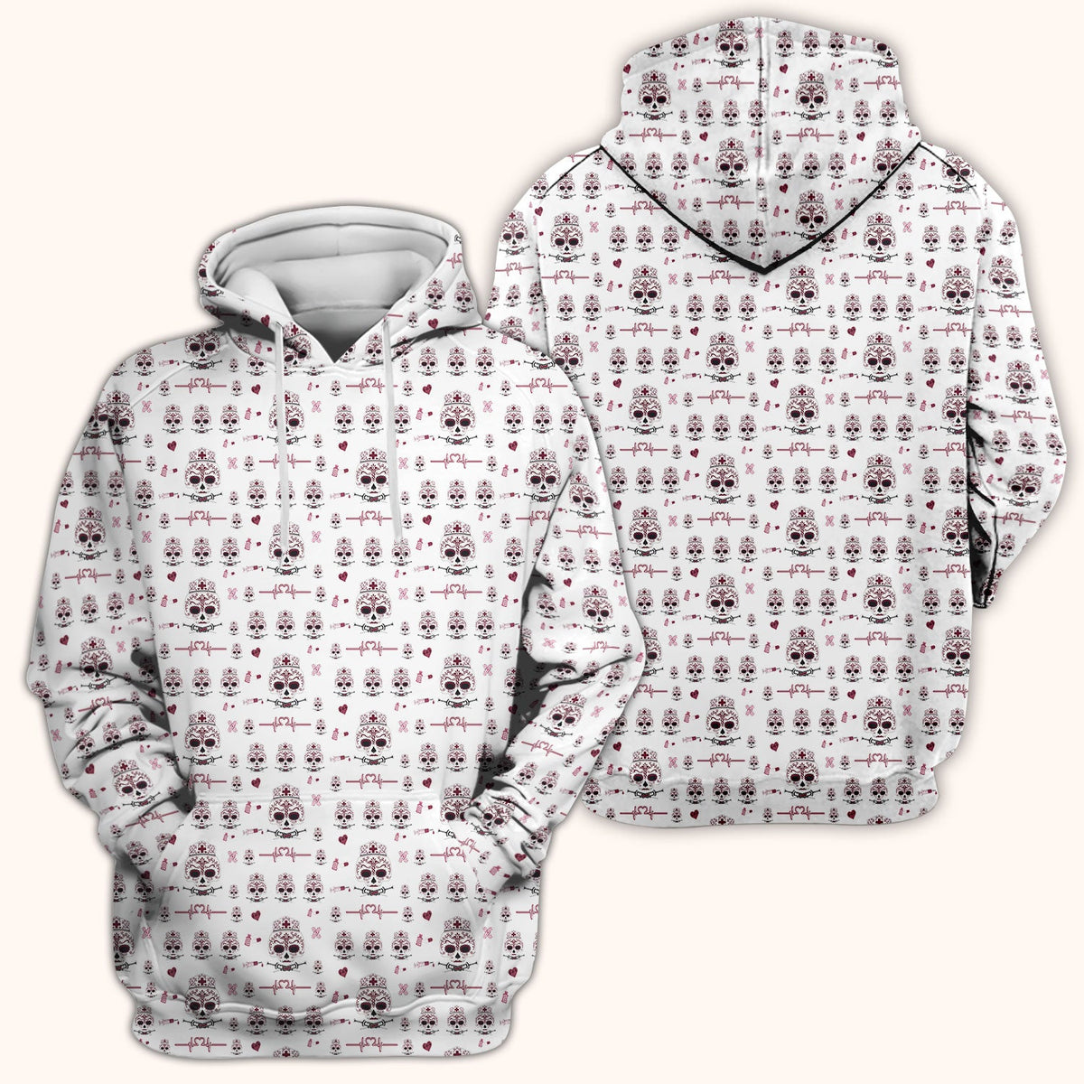 Sugar Skull Scrub Top, Skull Pattern Scrub Shirt, Breathable Fabrics Nursing Uniform