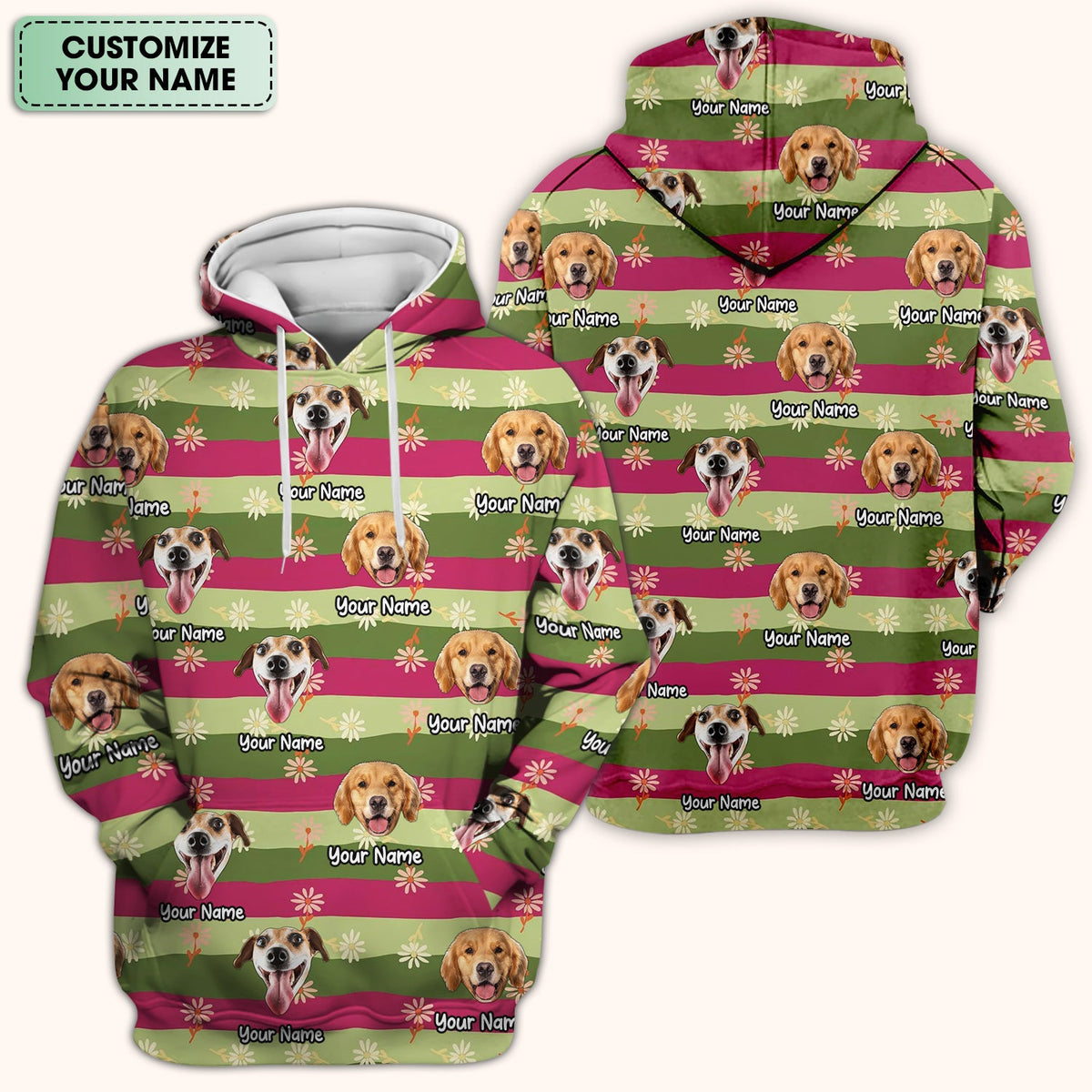 Personalized Dog Photo Spring Stripes Nurse Scrub Top