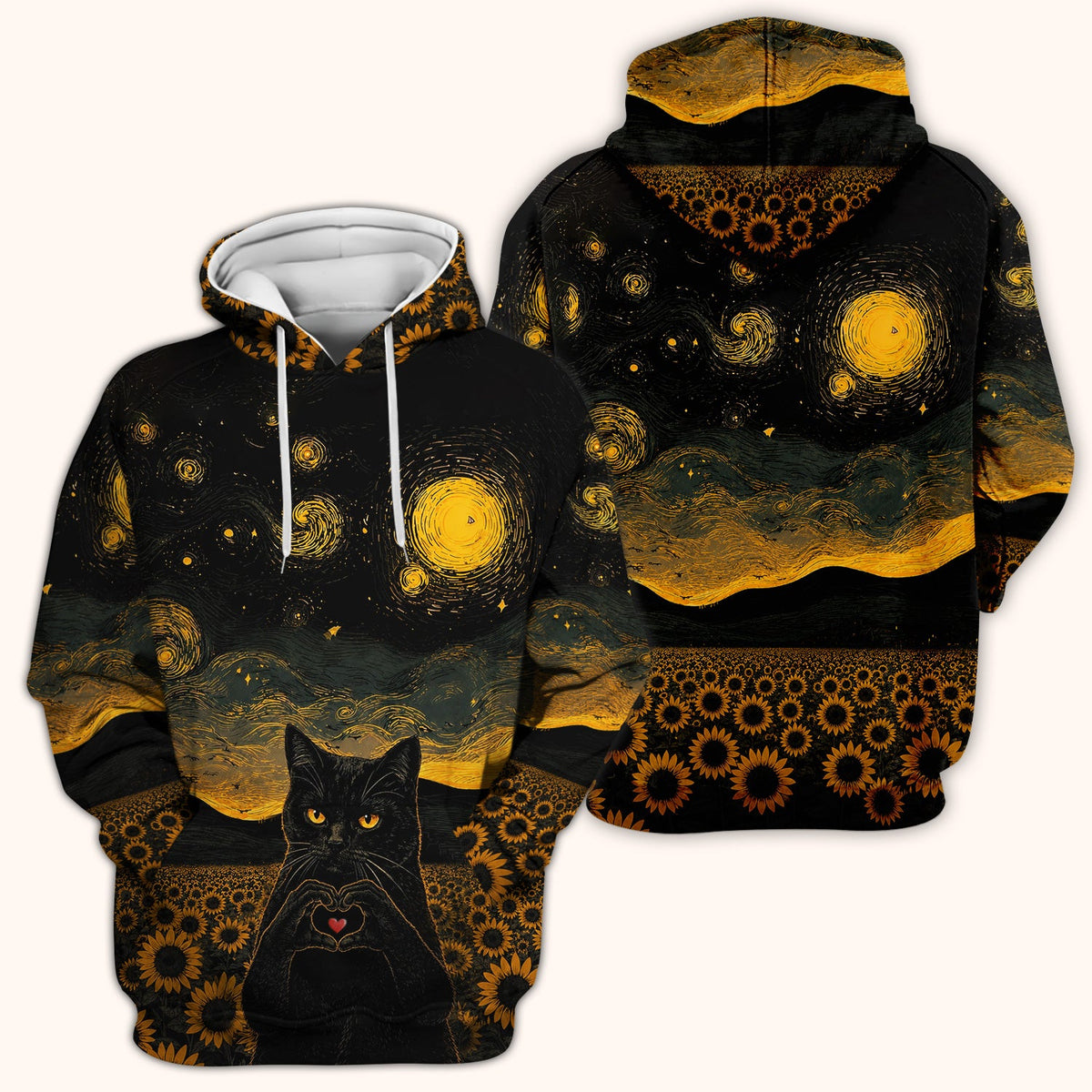 Cute Black Cat Sunflower Night Nurse Scrub Top
